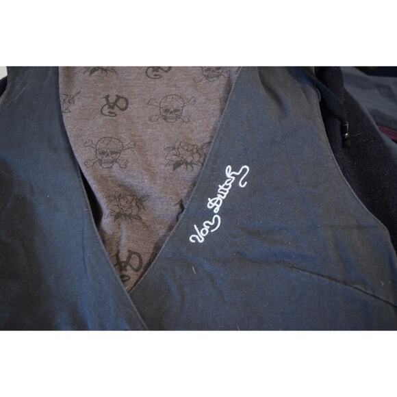 Von Dutch Vest Medium Gray Button Military Two Button Hooded Vintage Y2K Punk - Picture 5 of 6